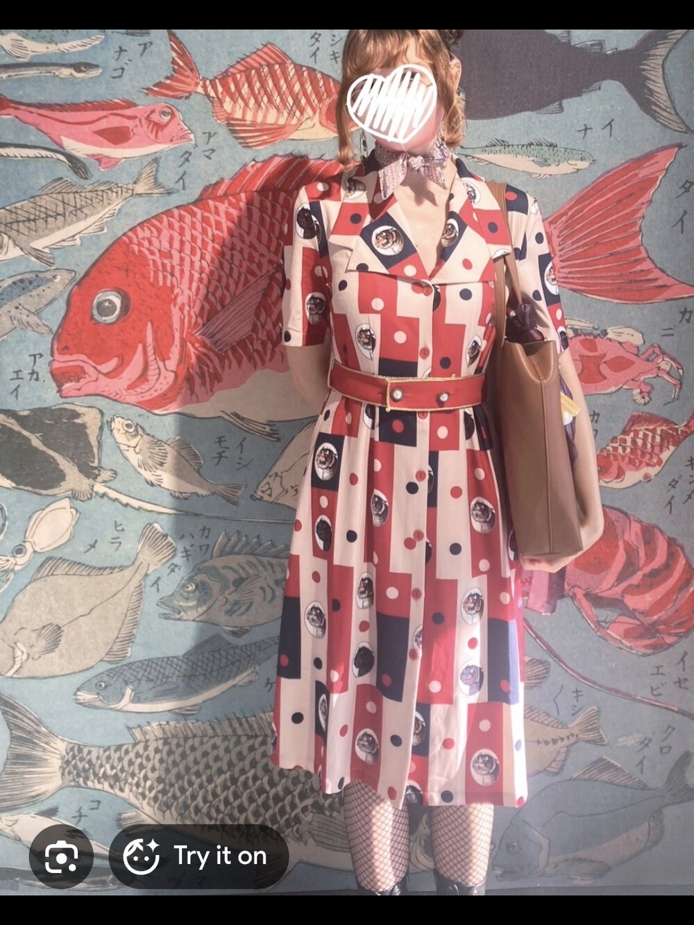 Badass Red & Blue Tiger Polka Dot Button-Front Dress with Belt